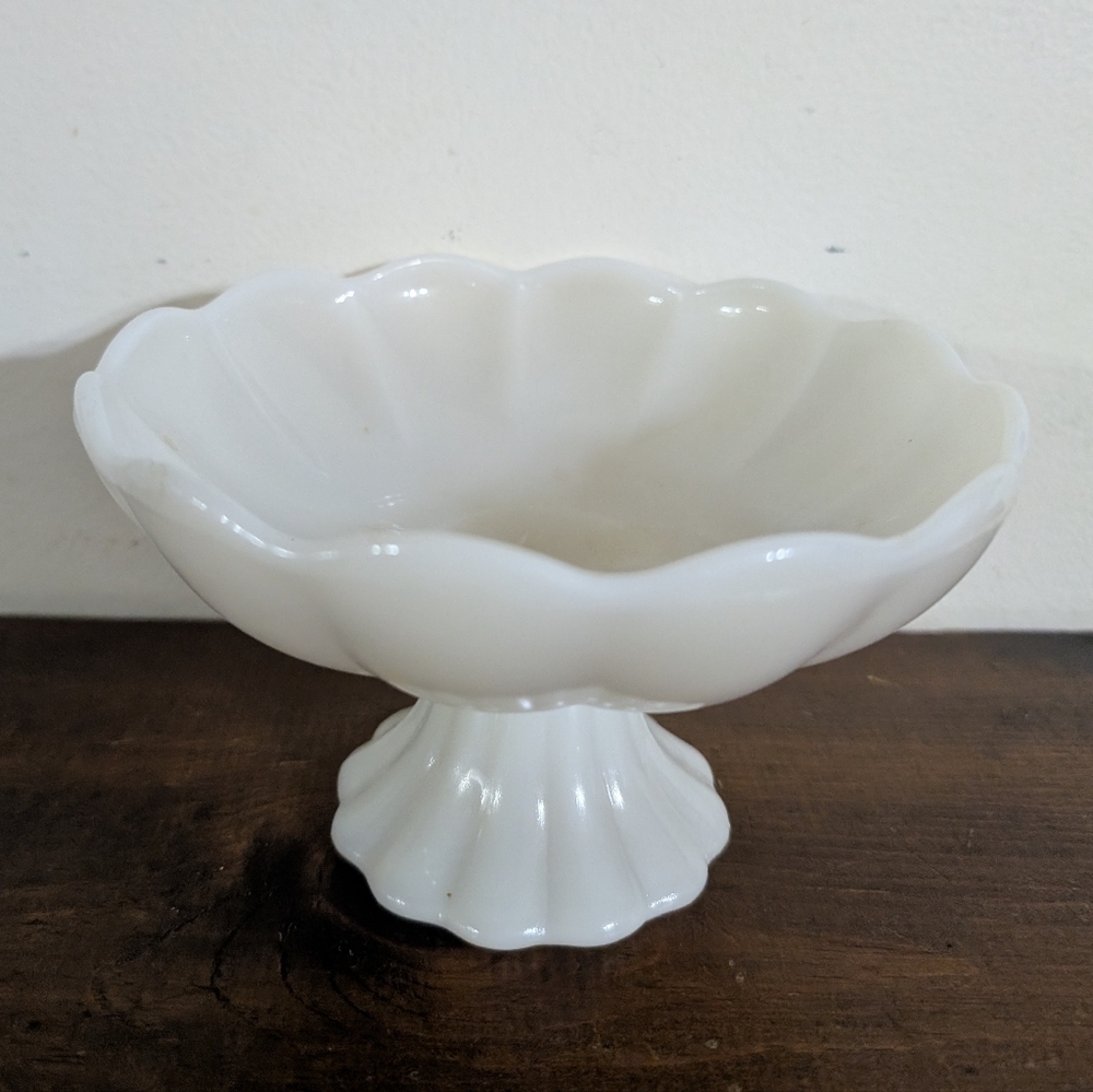 Vintage Fire King Anchor Hocking Ivory Open Compote Pedestal Bowl Cottagecore